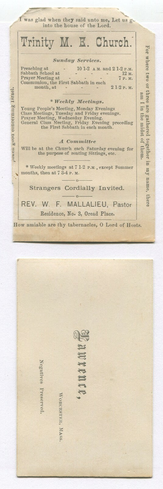 TRINITY M.E. CHURCH. WORCASTER, MASS. CDV AND LITHO ON CARD.