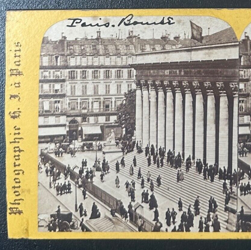Vintage Paris Stereoview Card 3.5x7in - Palais de la Bourse View, Collectible