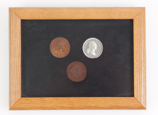 3 Pennsylvania National Guard Medals, 1884, Silver Bronze Copper, Archival Frame