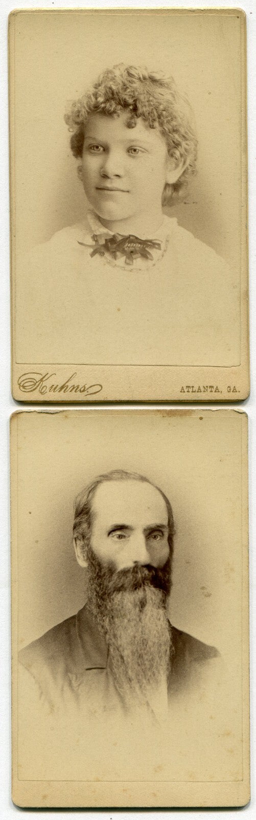 BEAUTIFUL WOMAN W/CURLY HAIR. GAUNT MAN W/LONG BEARD. CDV 2 SET. ATLANTA, GA.