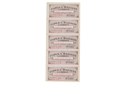 Topeka Railway Company Complimentary Ticket - Strip of 5