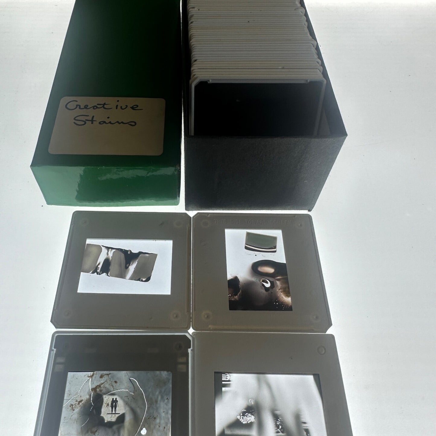 Vintage 35mm Black & White Photo Slides - Large Lot (50+) with Creative Stains - Authentic Era Photography