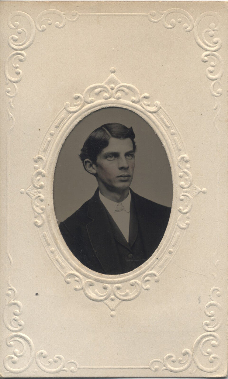 TINTYPE PORTRAIT OF HANDSOME YOUNG MAN W/ RED TINTED CHEEKS