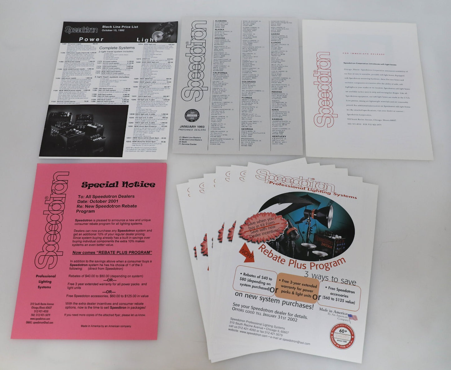 Speedotron 2001 Dealer Price List & 1997 Literature and Ads - LOT OF 21