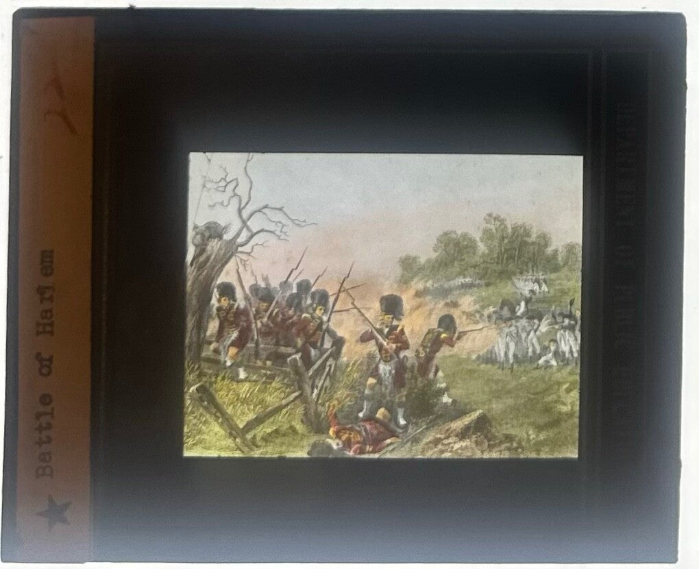 Vintage Hand-Tinted Lantern Slide Battle of Harlem Heights 1776, 3.25x4in - Historic Revolutionary War Photo