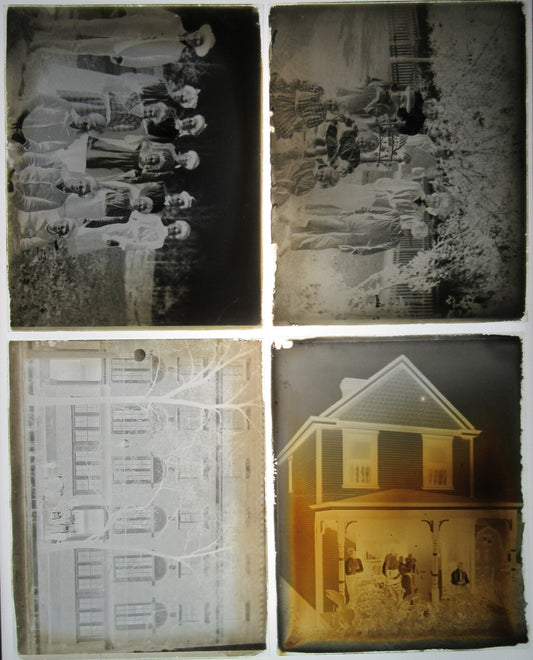 Vintage Four 4x5 Glass Plate Negatives, Family Portrait, Architecture Photo