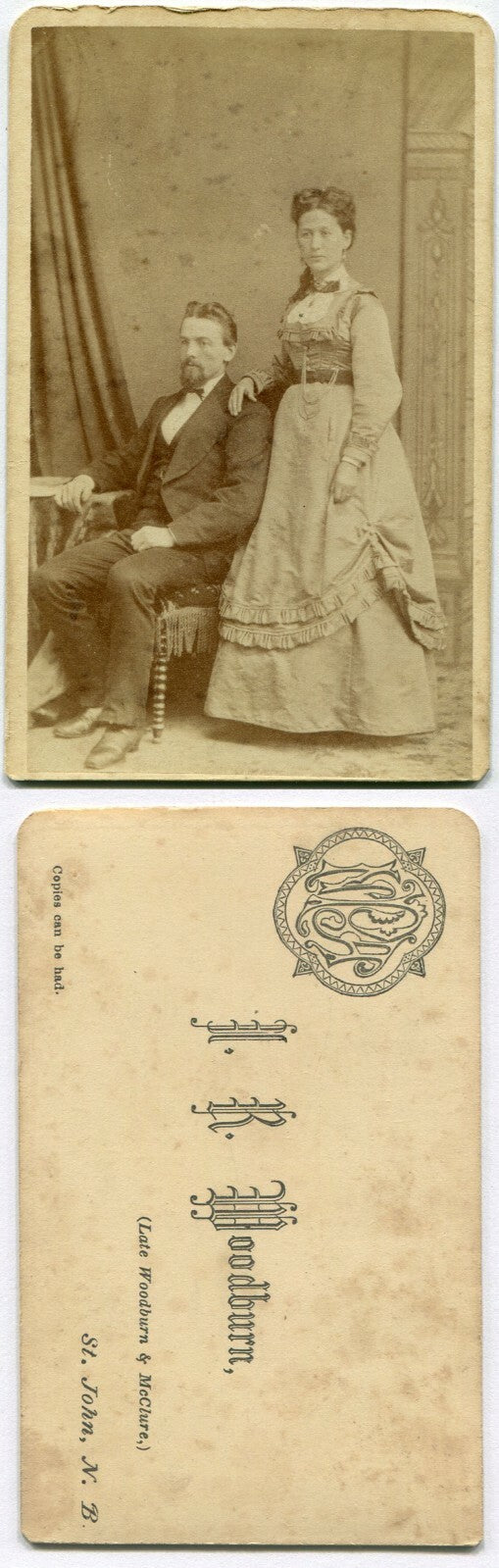STYLISH COUPLE, AFFECTIONATE POSE. CDV. ST. JOHN, NEW BRUNSWICK, CANADA.