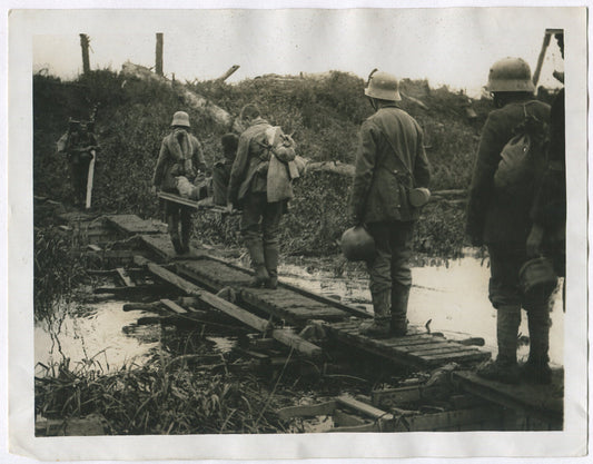 WOUNDED CROSSING YAER CANAL. WWI.  (8X10 REPRINT)