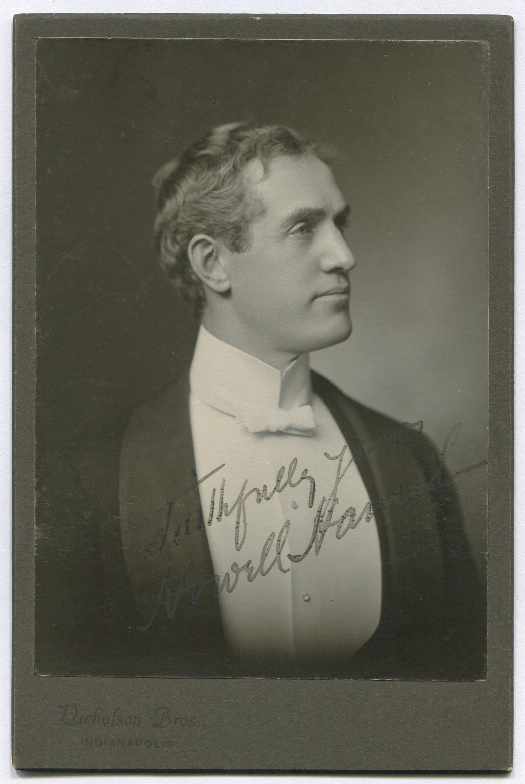 Vintage authentic portrait photograph of a man in formal attire, signed, theatrical pose, Indianapolis, IN
