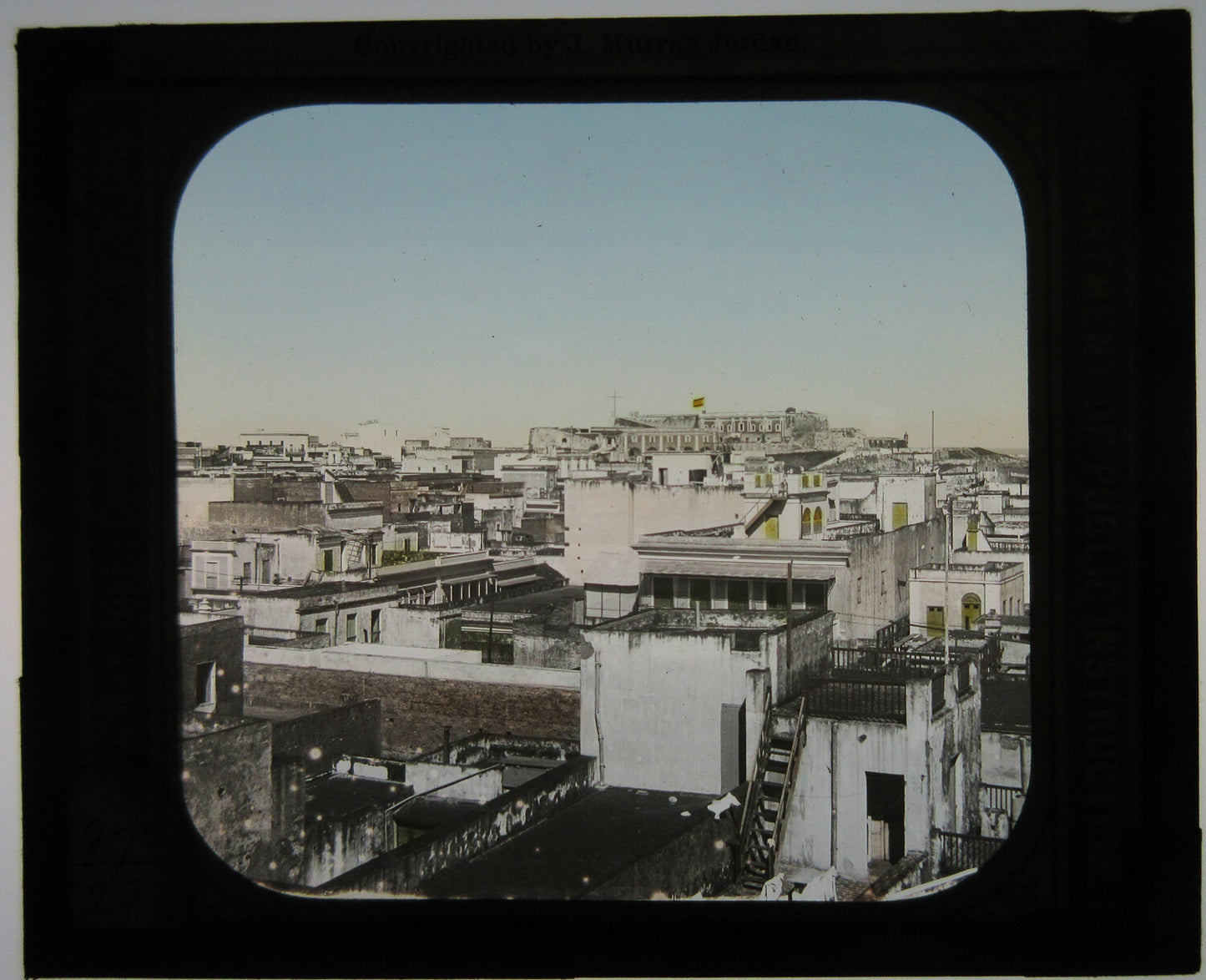 URBAN ROOFTOPS. TINTED LANTERN SLIDE.