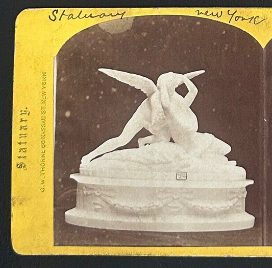 Vintage StereoView Card Psyche and Cupid Statuary NY 3.5x7 Photo