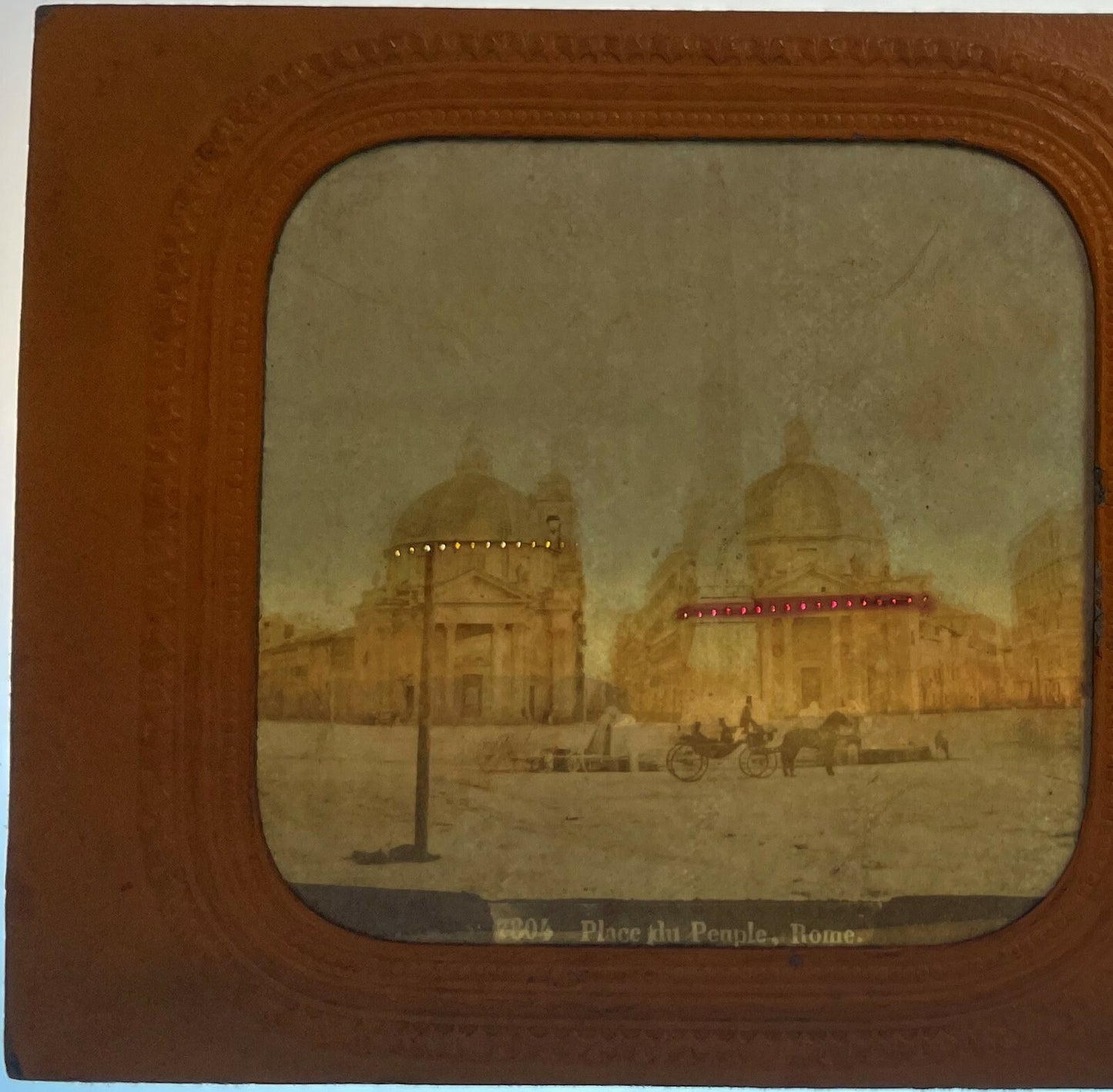 TISSUE STEREOVIEW OF PIAZZA DEL POPOLO W/ HORSE & CARRIAGE - ROME, ITALY