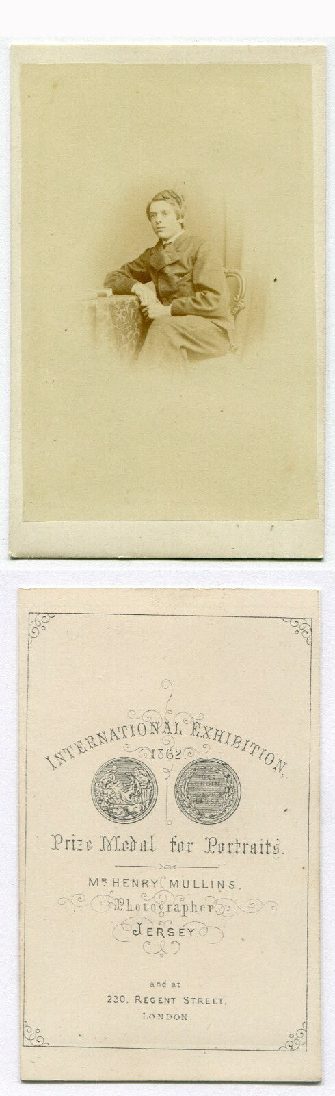 YOUNG MAN RELAXED POSE AT TABLE W/BOOKS. CDV. LONDON, ENGLAND.