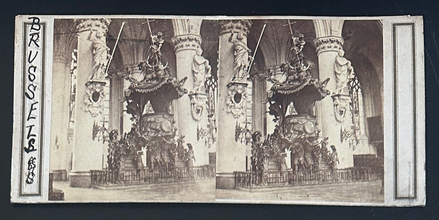 Vintage StereoView Card Pulpit Brussels Belgium 3.5x7in Collectible Photo
