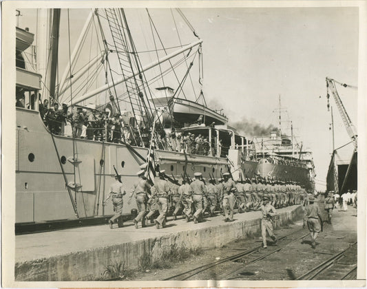 U.S. MARINES LEAVING HAITI FOR NORFOLK, VA. 1934. (8X10 REPRINT)