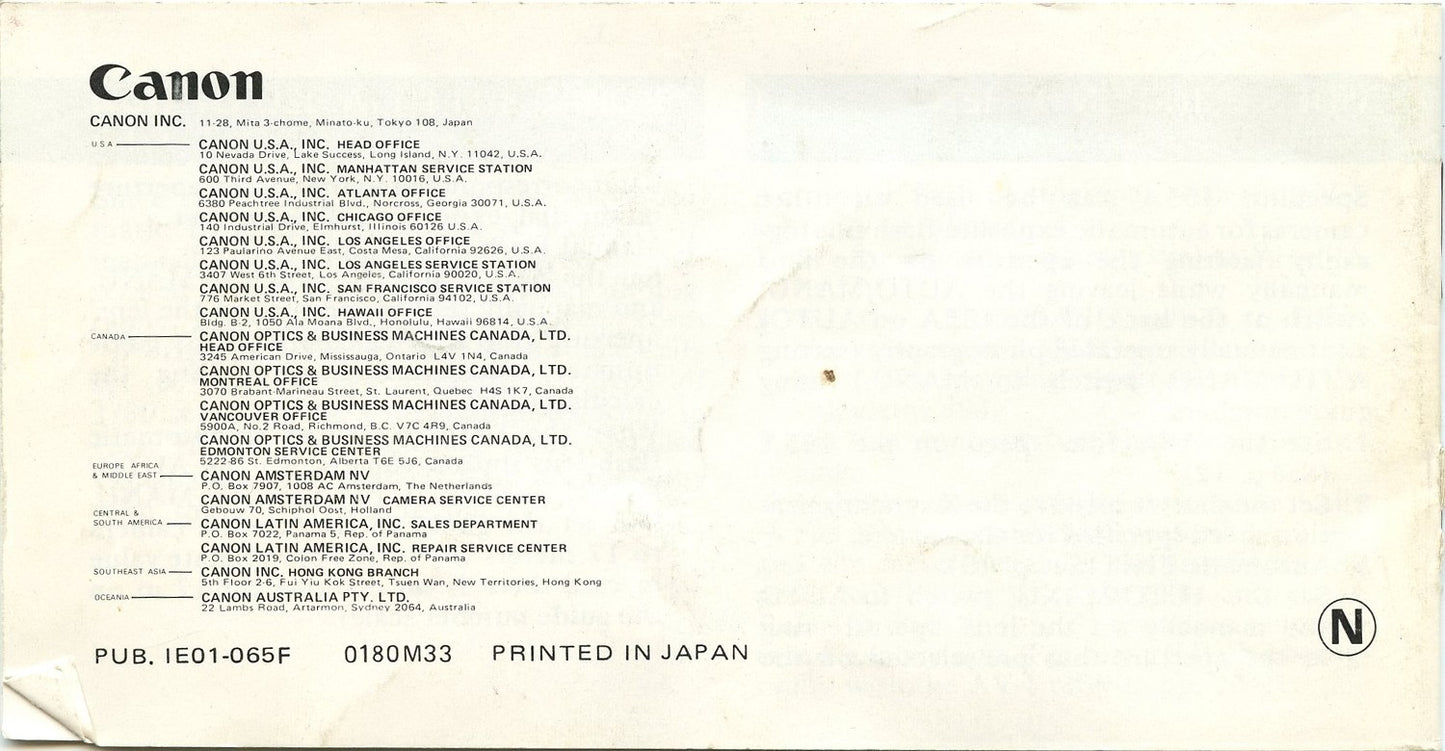 Original Manual for Canon Speedlite 155A Flash
