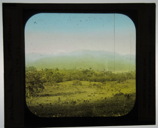 VIEW OF MOUNTAINS. BRAZIL. HAND COLORED PHOTO ON GLASS.