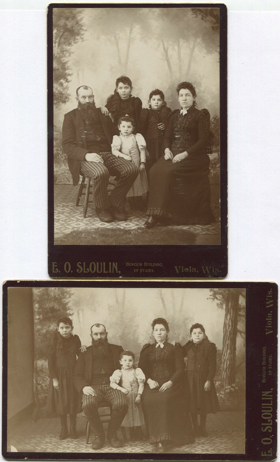 PARENTS W/THREE DAUGHTERS. 2 SET CABINET CARD. VIOLA, WIS.