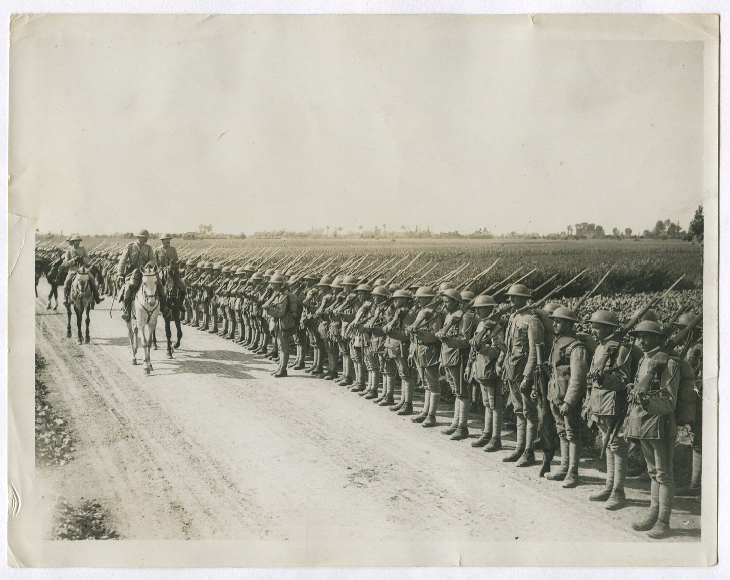 BRITISH TROOPS REVIEWED ALONG THE ROAD TO BATTLE. WWI. (8X10 REPRINT)