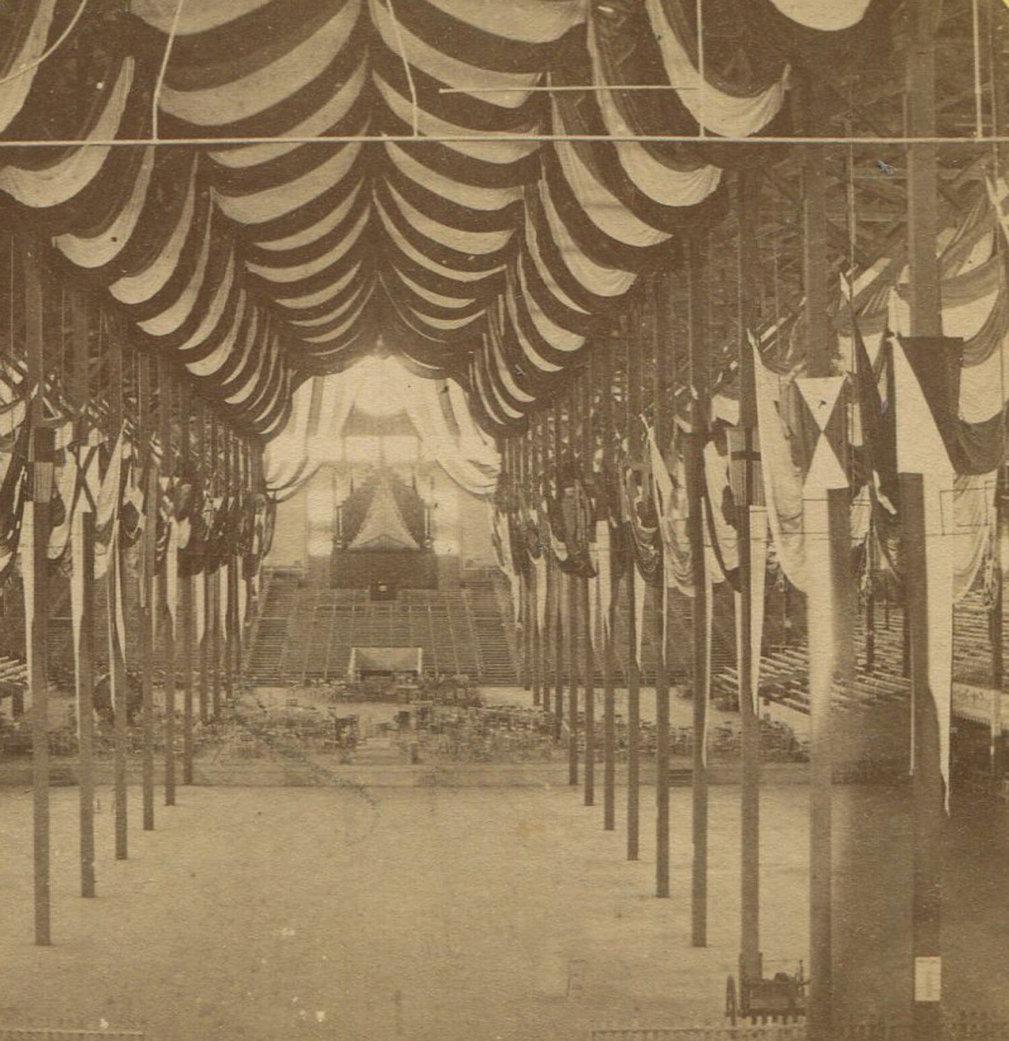 BOSTON COLISEUM. BUNTING AND TENTING. GREAT VISUAL. STEREOVIEW.