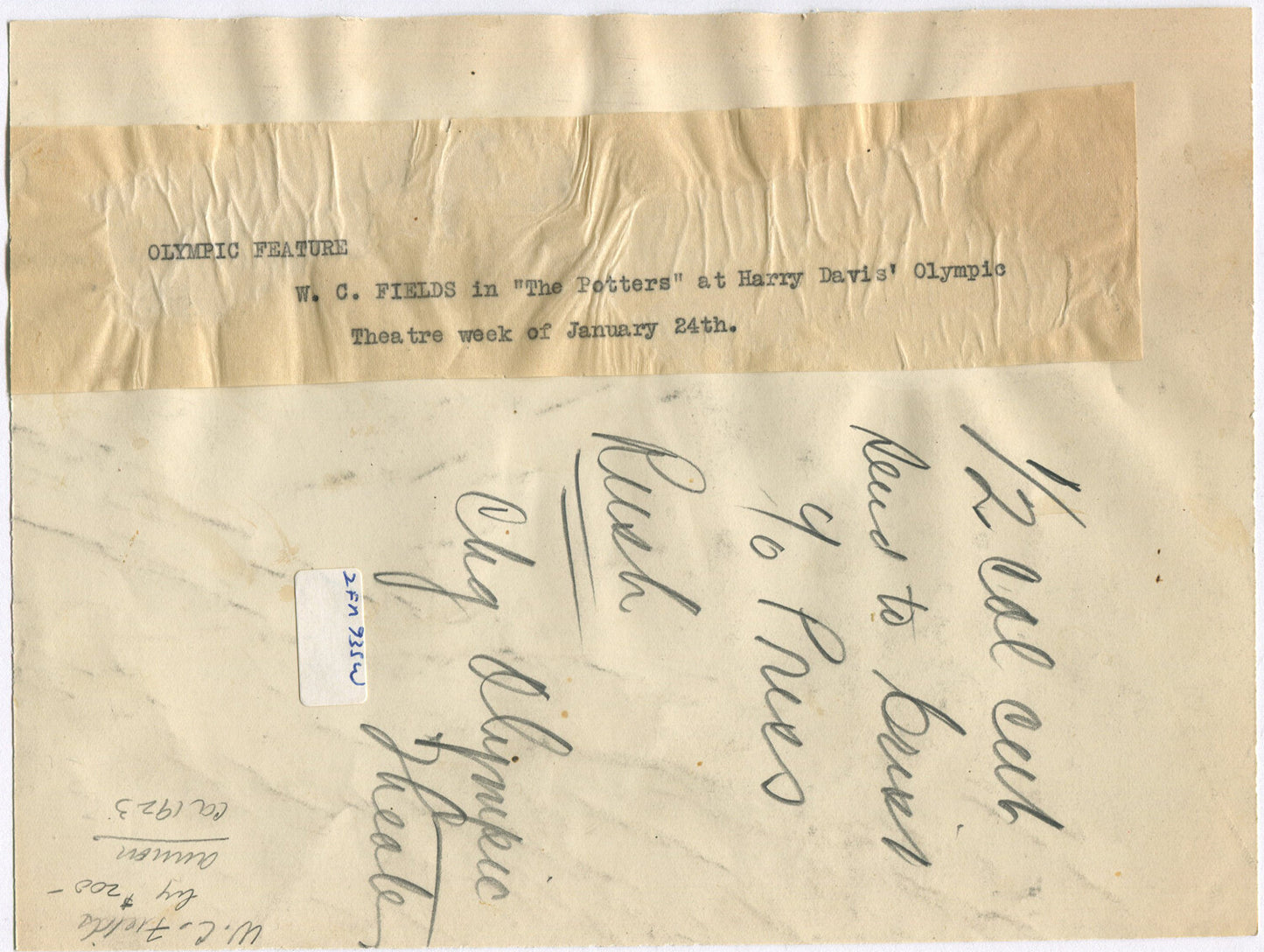 W.C.FIELDS W/CIGAR. MOVIE STILL FROM THE POTTERS. VINTAGE 8X10 B&W.