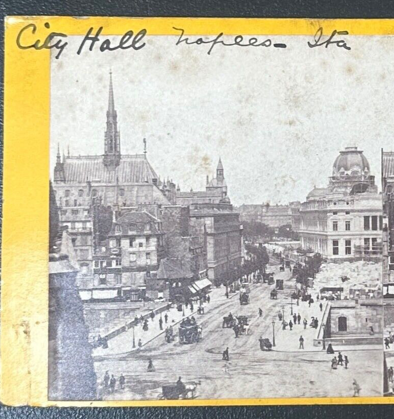 Vintage Stereoview Card: ���City Hall Naples Italy ��� 3.5x7in
