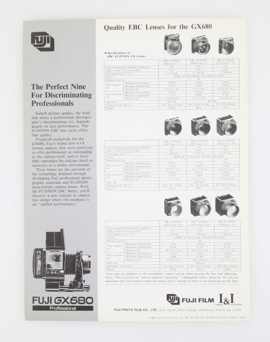 Original Fujifilm Brochure for GX680 Professional Lenses