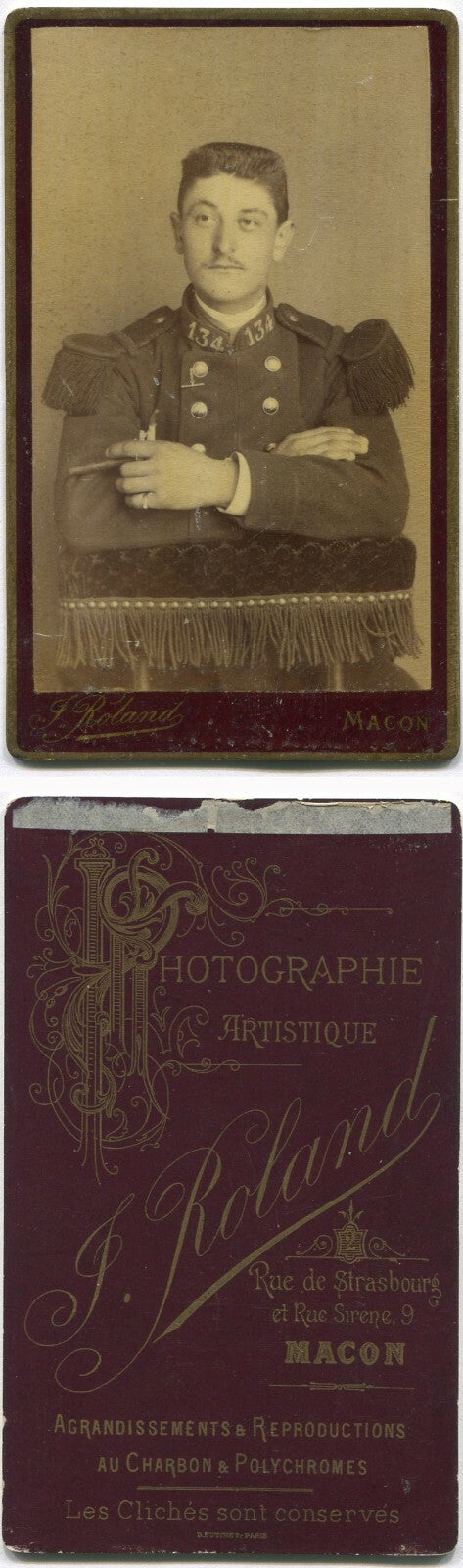 FRENCH MAN IN UNIFORM W/CIGAR. CDV. MACON, FRANCE.