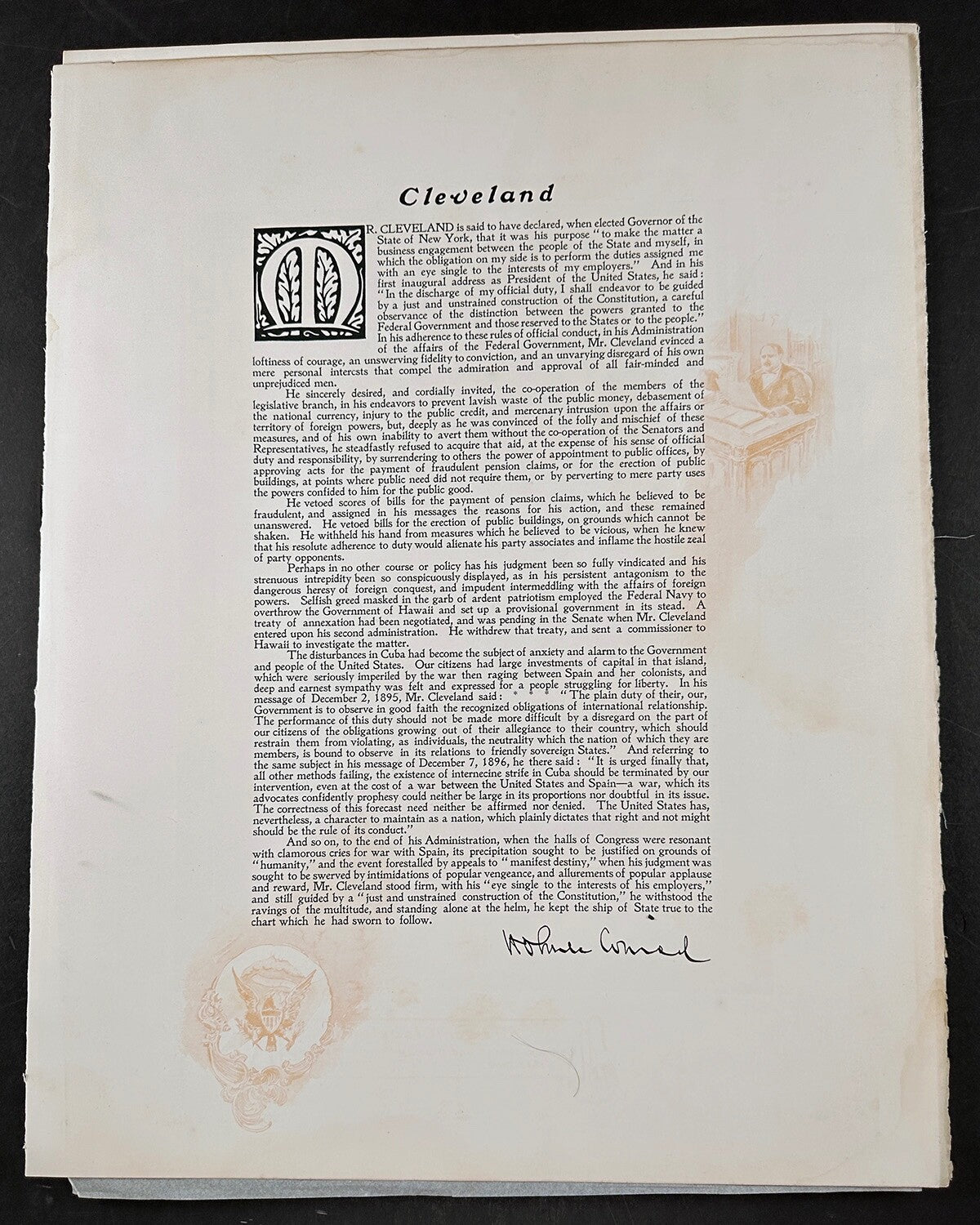 VINTAGE PHOTOGRAVURE OF PRESIDENT GROVER CLEVELAND OFFICIAL WHITE HOUSE GALLERY