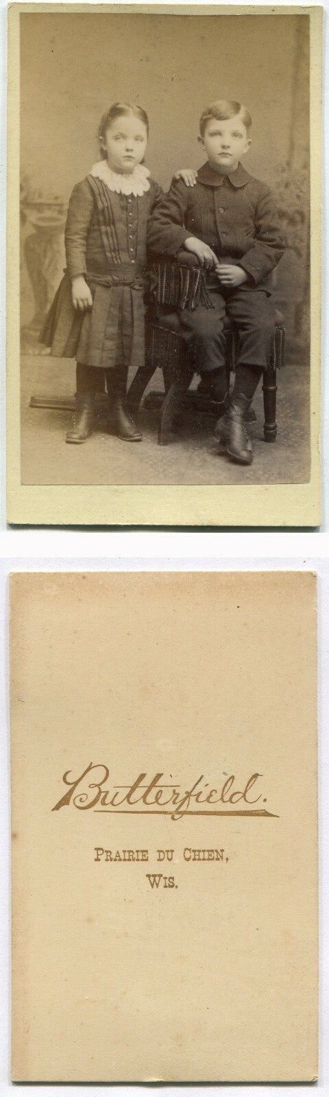 YOUNG SIBLINGS, COULD BE TWINS. AFFECTIONATE POSE. CDV. PRAIRIE DU CHIEN, WIS.