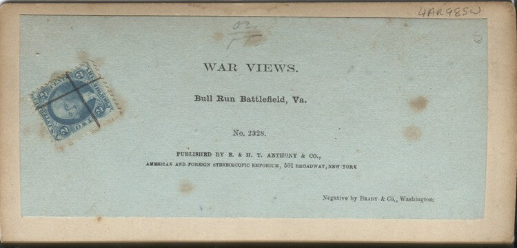 1865 STEREOVIEW OF BULL RUN BATTLEFIELD W/ TAX STAMP, BY MATHEW BRADY
