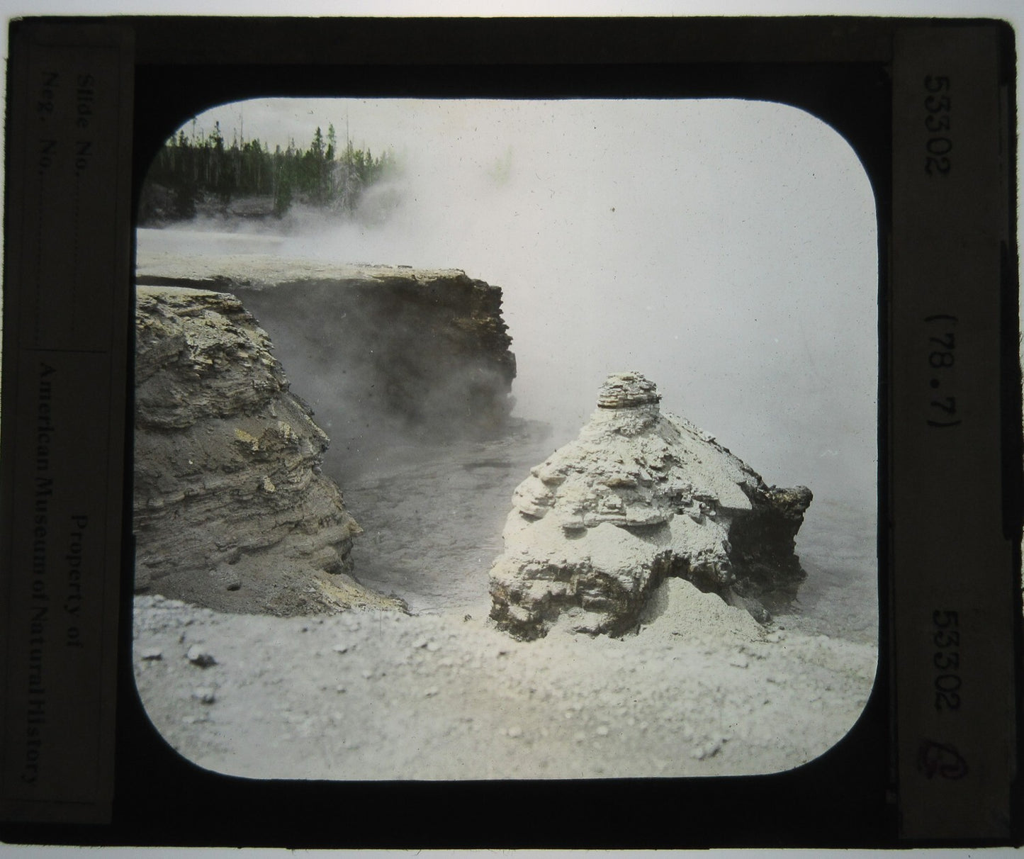 Vintage Hand-Colored Lantern Slide: Snowy Lake & Fog Landscape on Glass, 3.25 x 3.5 in, Original Photo