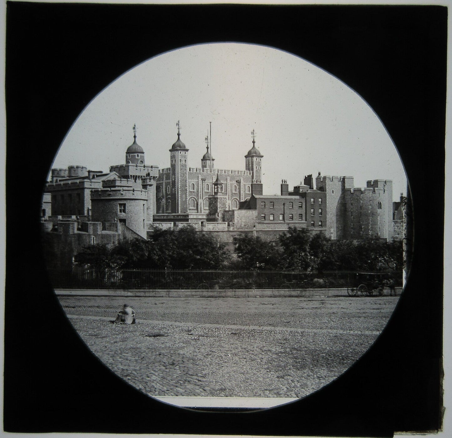 Vintage Europe Castle-Like Building Lantern Slide on Glass – Photo on Glass, Wear Visible, 3.25x3.5 in