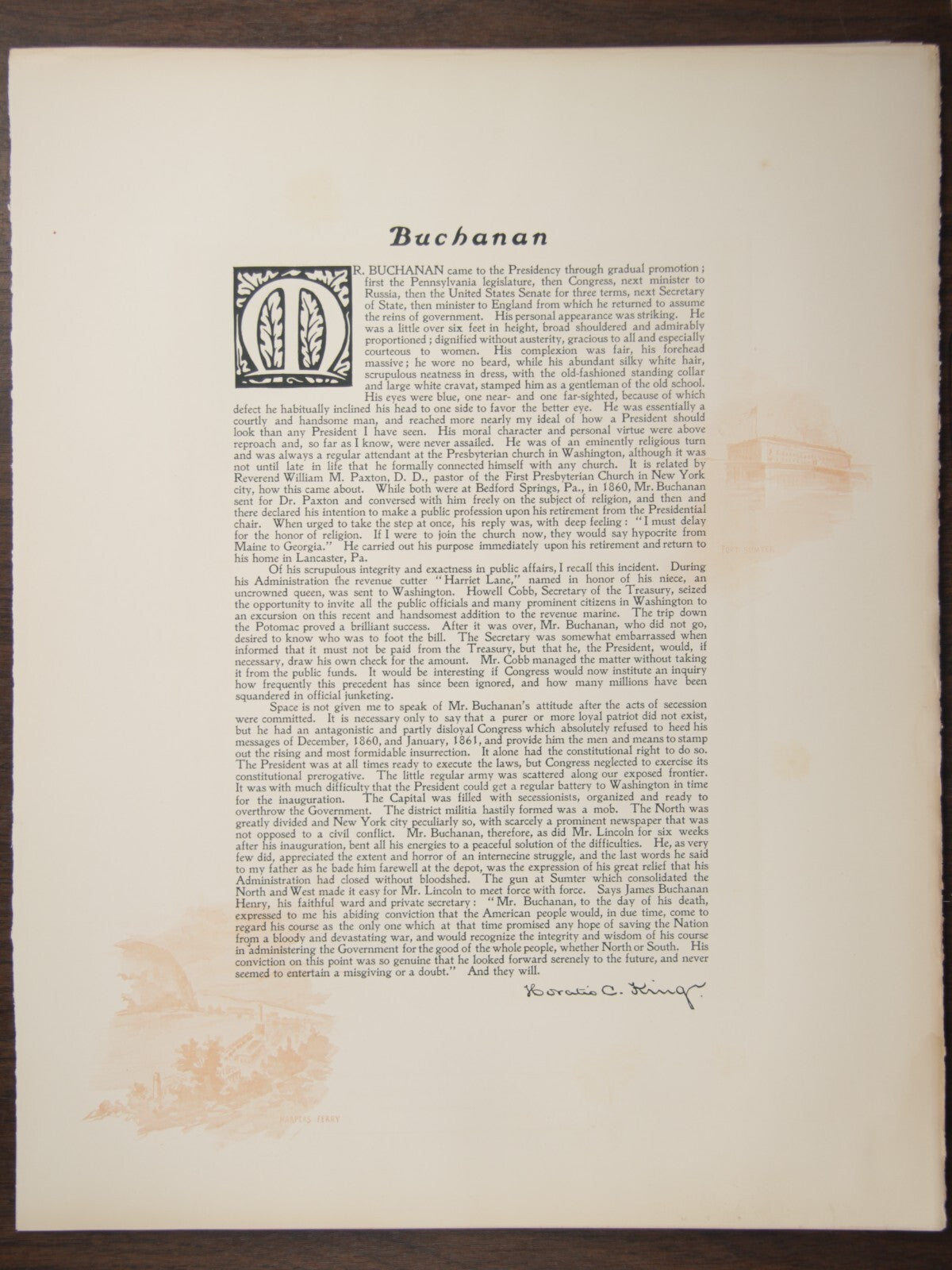 WHITE HOUSE GALLERY VINTAGE PHOTOGRAVURE OF PRESIDENT JAMES BUCHANAN