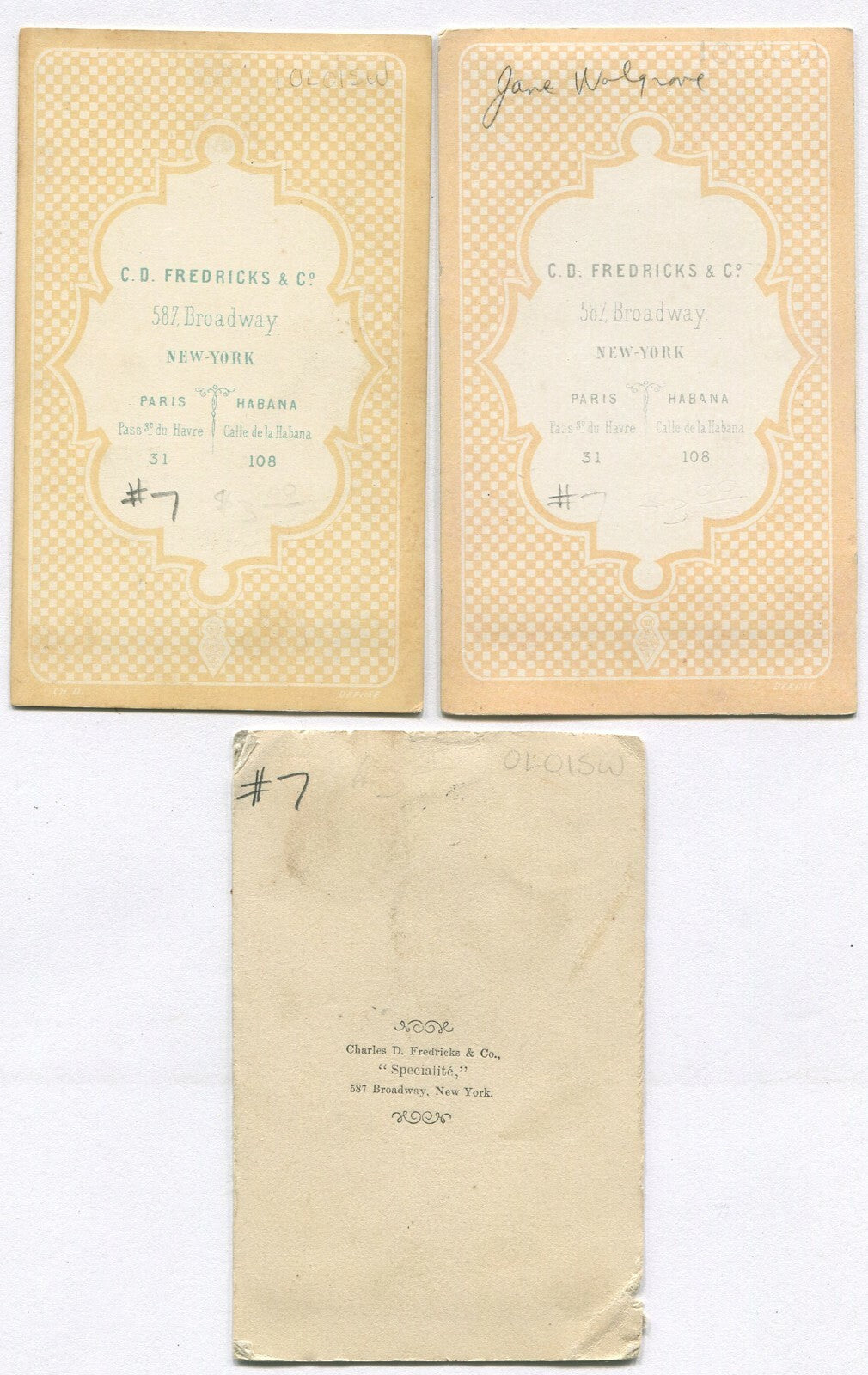 CDV BY FREDRICKS, N.Y. 3 SET.