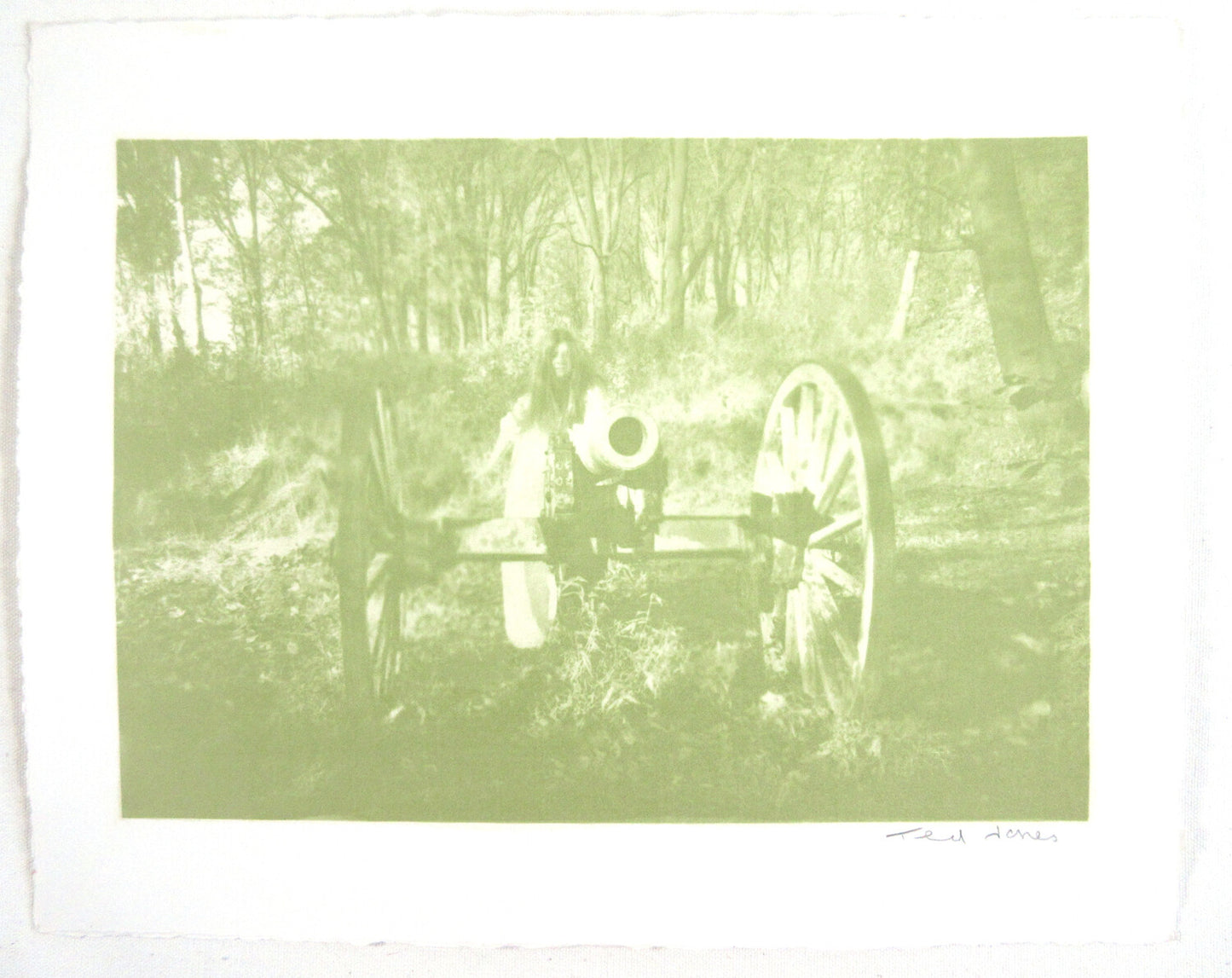 WOMAN AT CANNON BY TED JONES. GUM BICHROMATE, 14X11 WATERCOLOR PAPER.