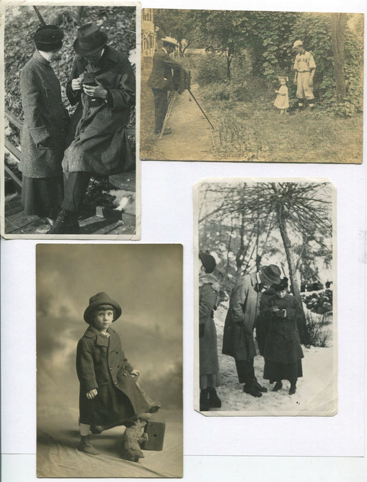 CAMERAS/PHOTOGRAPHERS IN VINTAGE PHOTOGRAPHS. RARE. 4 SET.