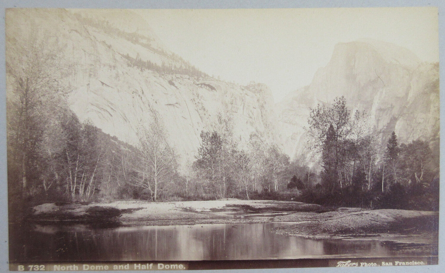 NORTH DOME AND HALF DOME , YOSEMITE, CA. 4.75X8 ALBUMEN BY TABER ON 11X14 BOARD.