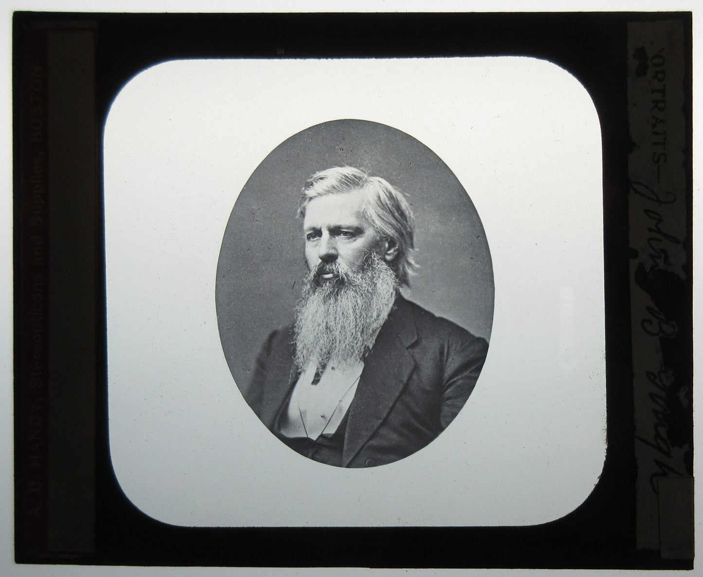 Vintage portrait lantern slide: John Bartholomew Gough, original glass photo 3.25x3.5 in