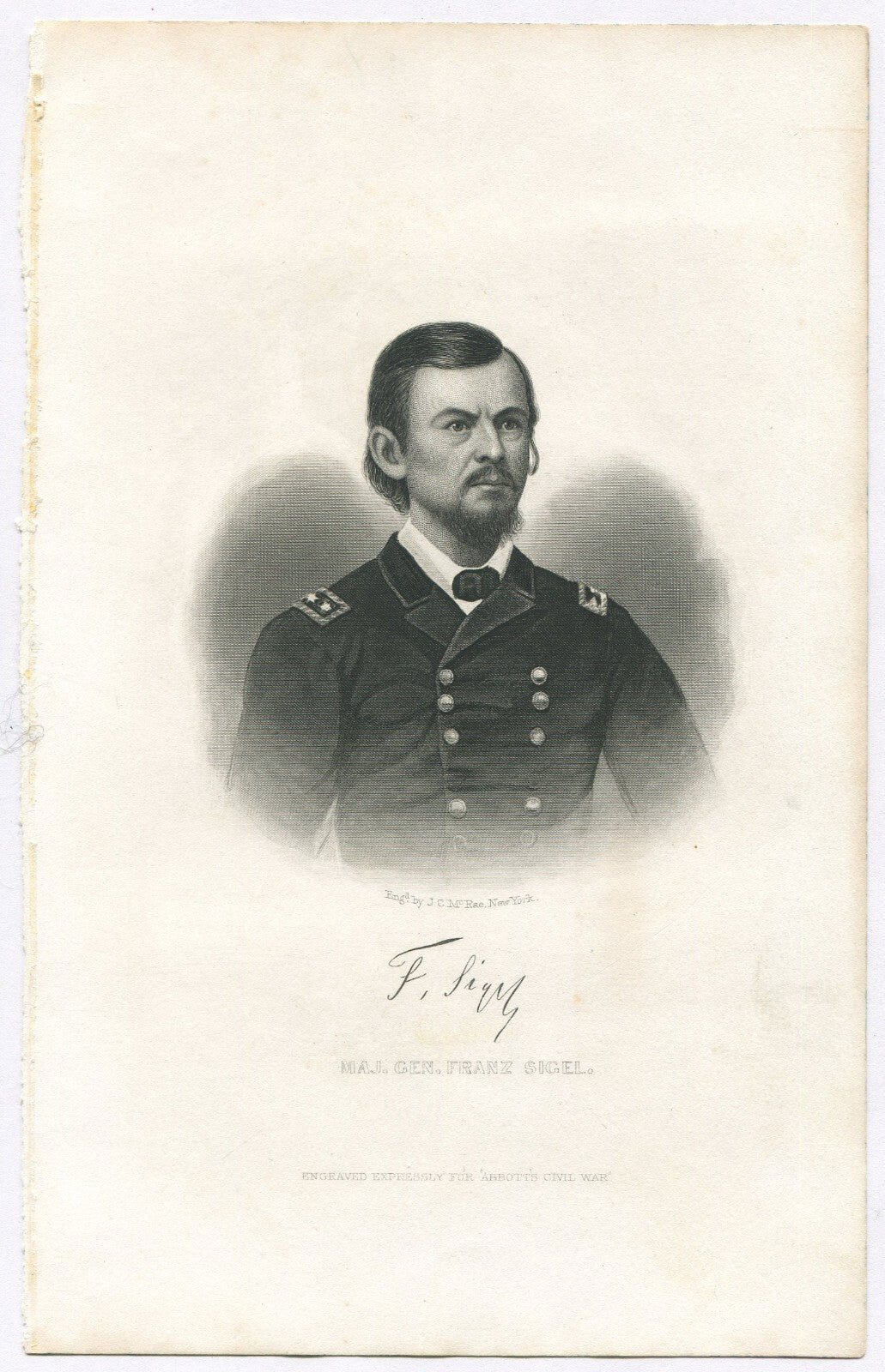MAJ.GEN.FRANZ SIGEL, USA. LITHOGRAPH 9.5X6 INCHES.