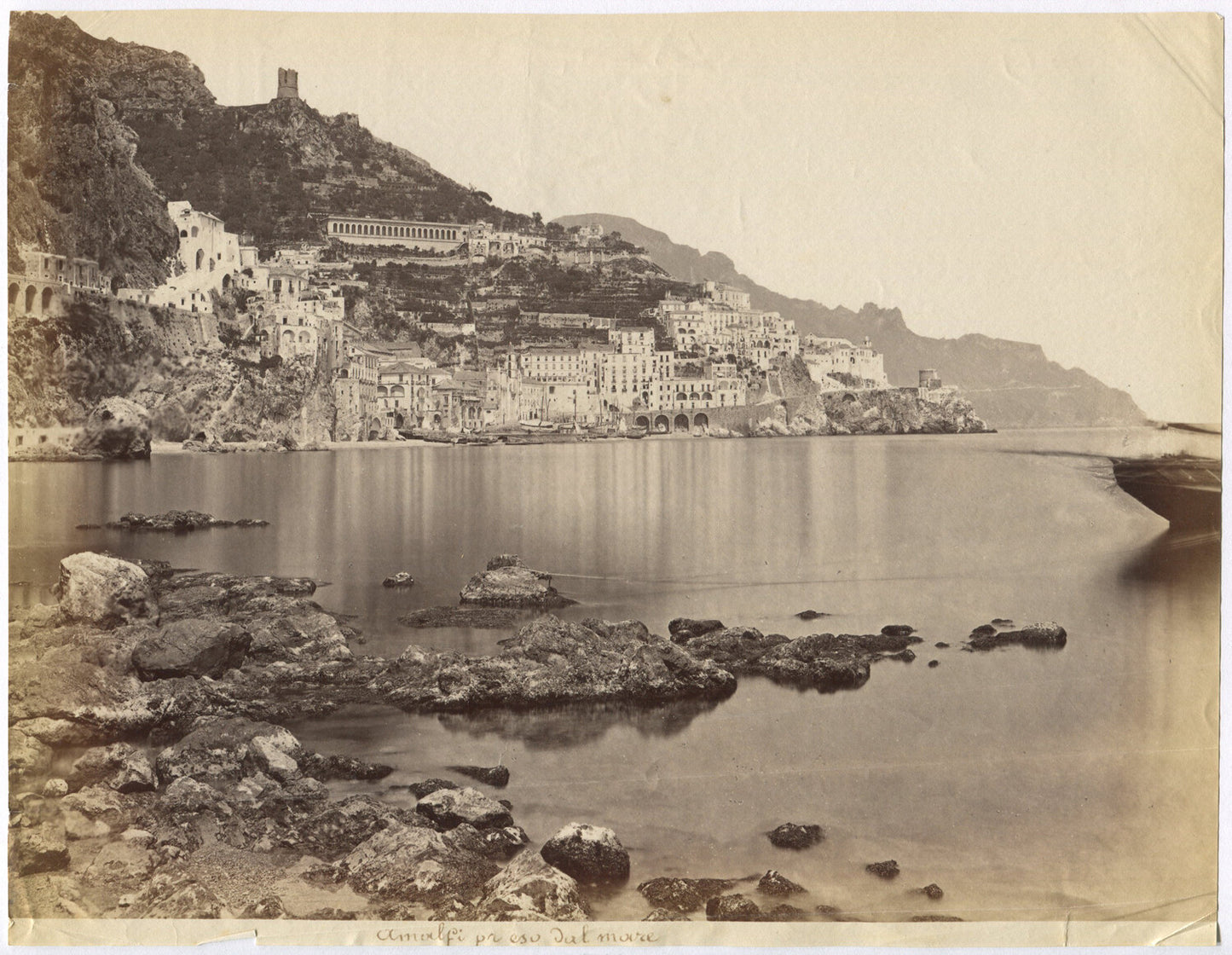 VILLAGE ABOVE THE SEA. ITALY. UNMOUNTED ALBUMEN.