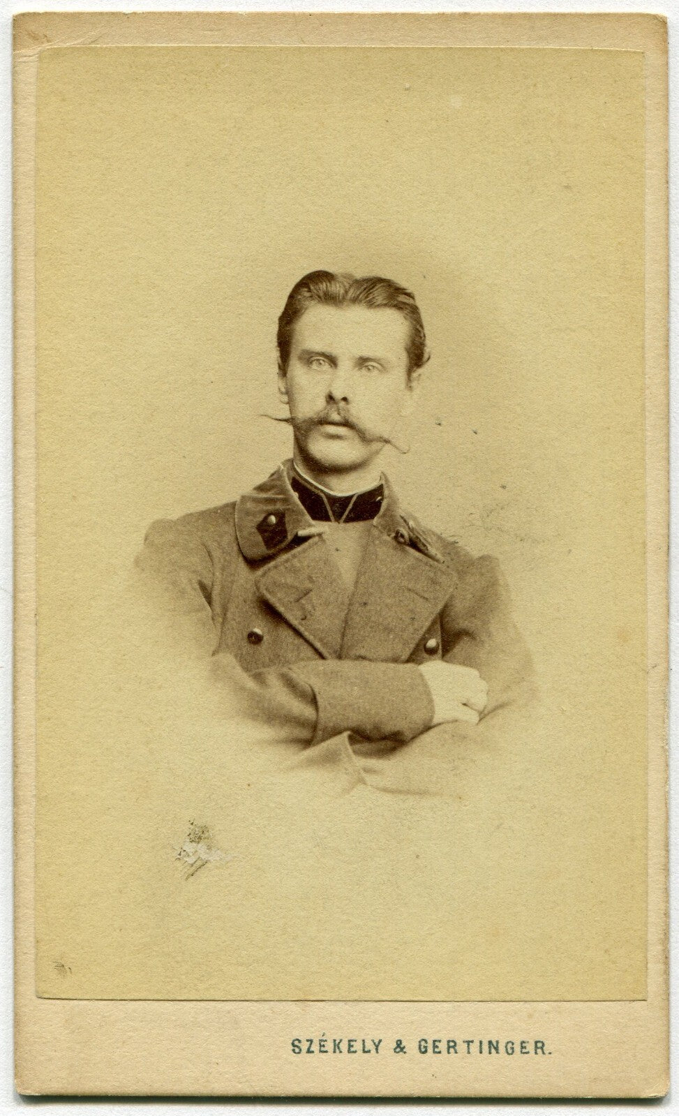 MAN W/VERY POINTY MUSTACHE, AND IN MILITARY UNIFORM. CDV. WIEN, AUSTRIA.