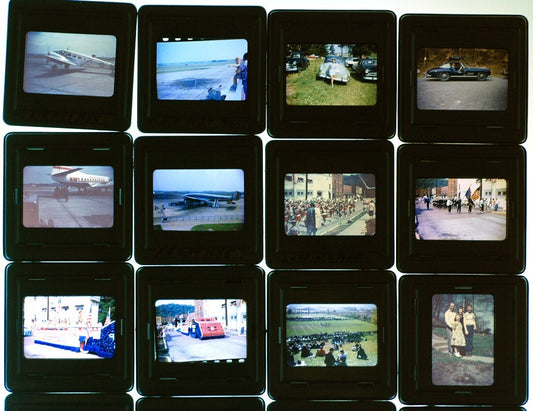 AIRPLANES, AMBRIDGE, PA. 1950s. KODACHROME TRANSPARENCY, 30 SET.