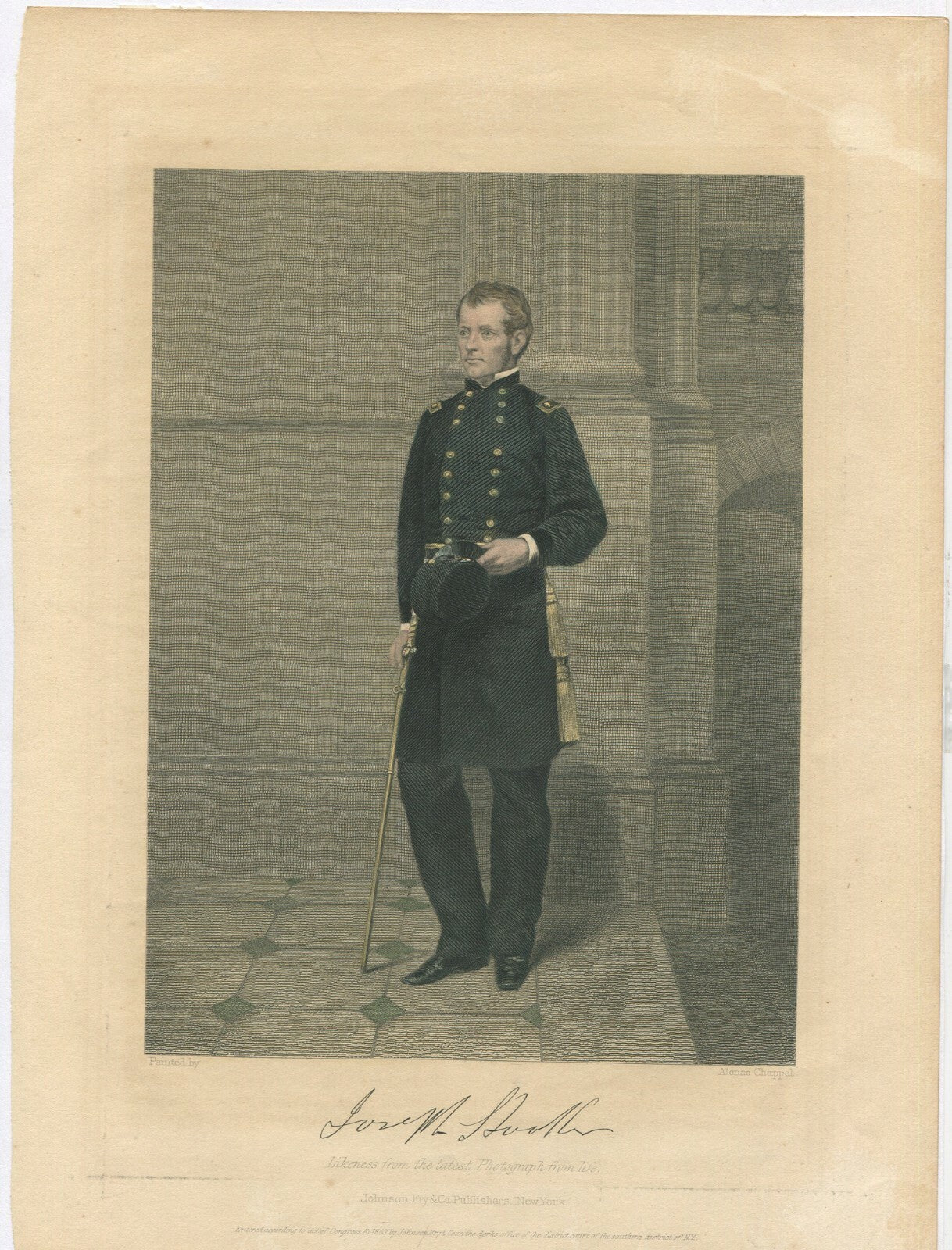 CIVIL WAR GEN., USA. TINTED LITHOGRAPH 10.75X8 INCHES.