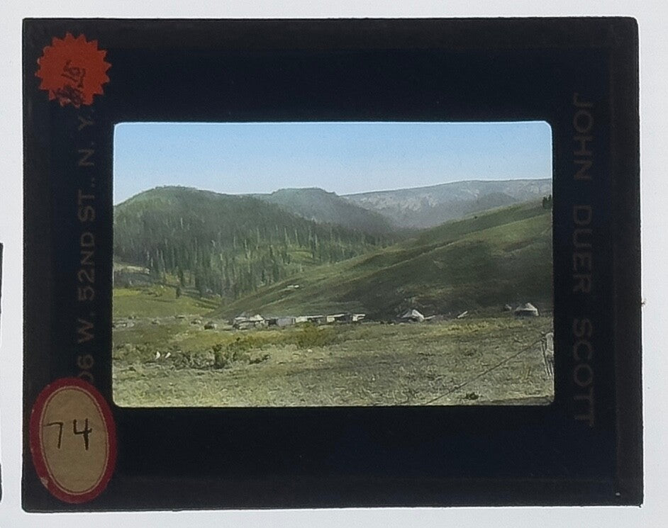 VINTAGE LANTERN SLIDE " Village Yurts in a Kazach" Hand Tinted 3.25X4IN