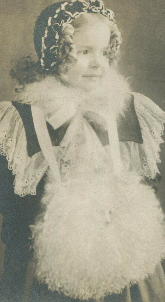 YOUNG GIRL, WINTER WEAR, HAND MUFF. TONED B&W PRINT ON CARD. 6X4.5 IN.