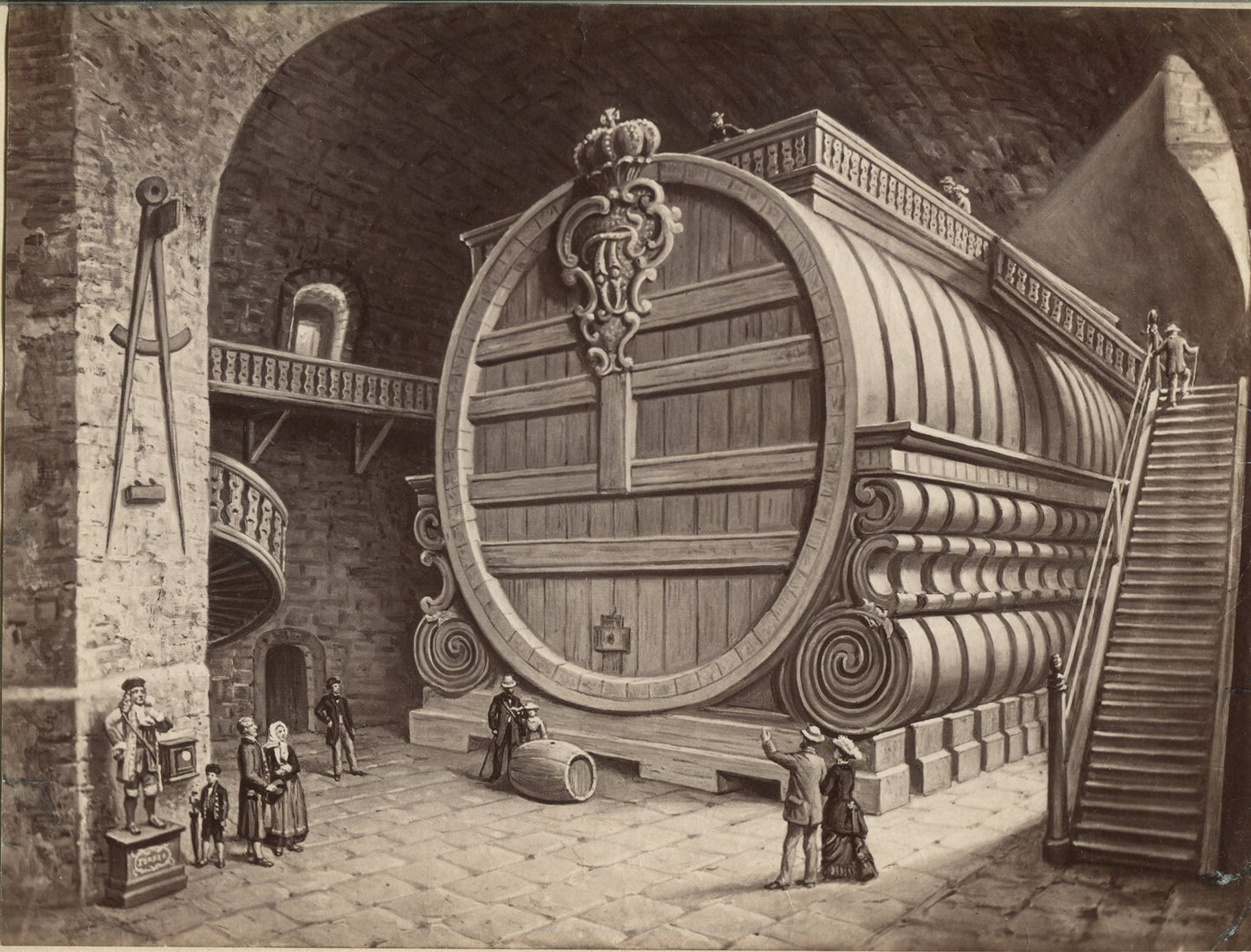 Vintage albumen photograph 8x10 of giant wine cask artwork original authentic not a copy