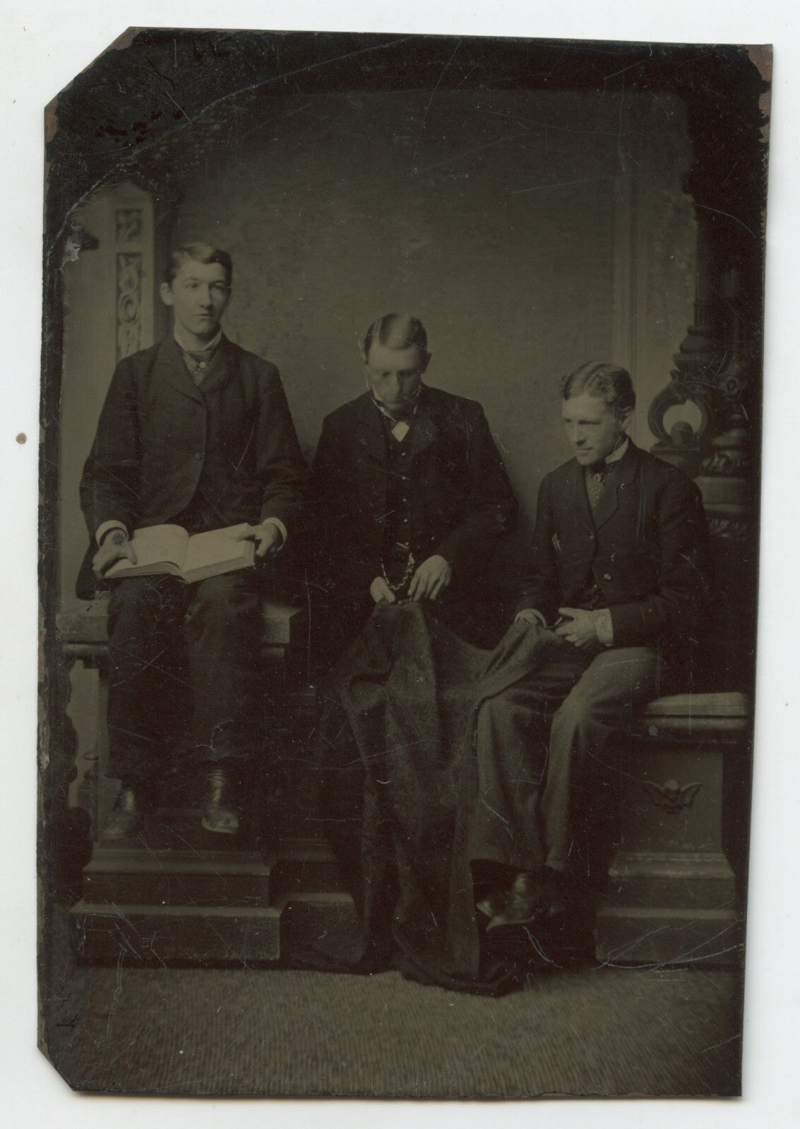OCCUPATIONAL TINTYPE, BROTHERS, TAILORS ONE WI/ CUTTING SHEARS,1/6 PLATE