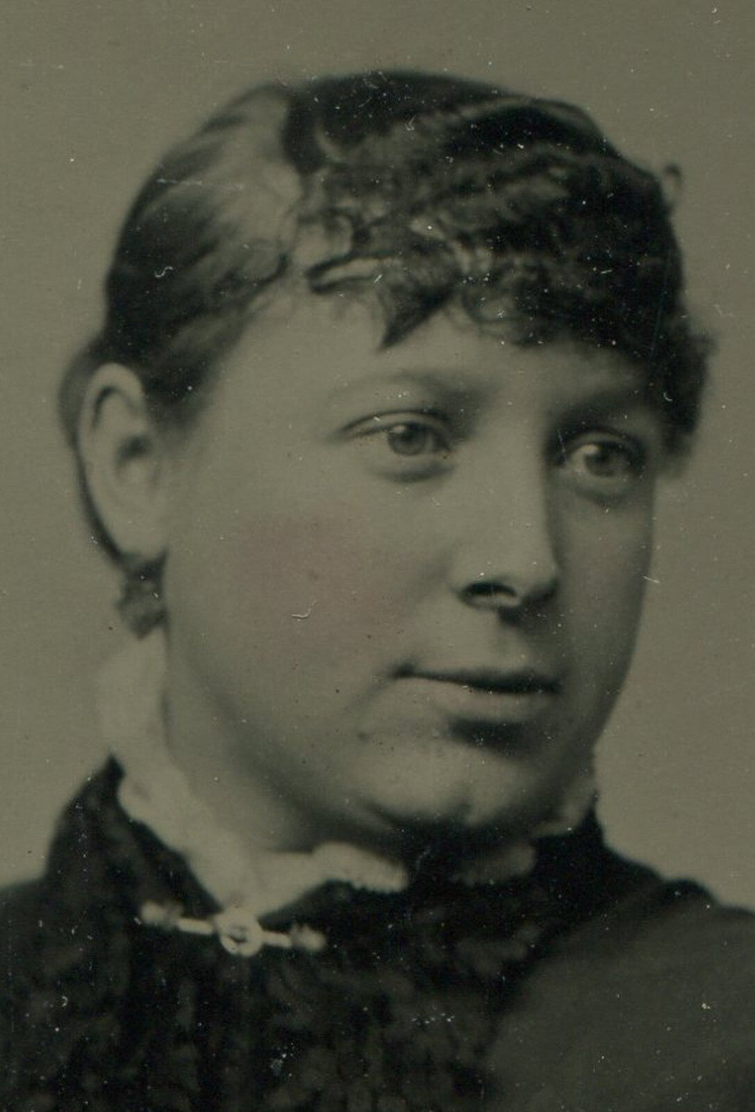 Vintage Tintype Photo - Girl with Wavy Bangs, Tinted 3.25 x 2.5 in photo