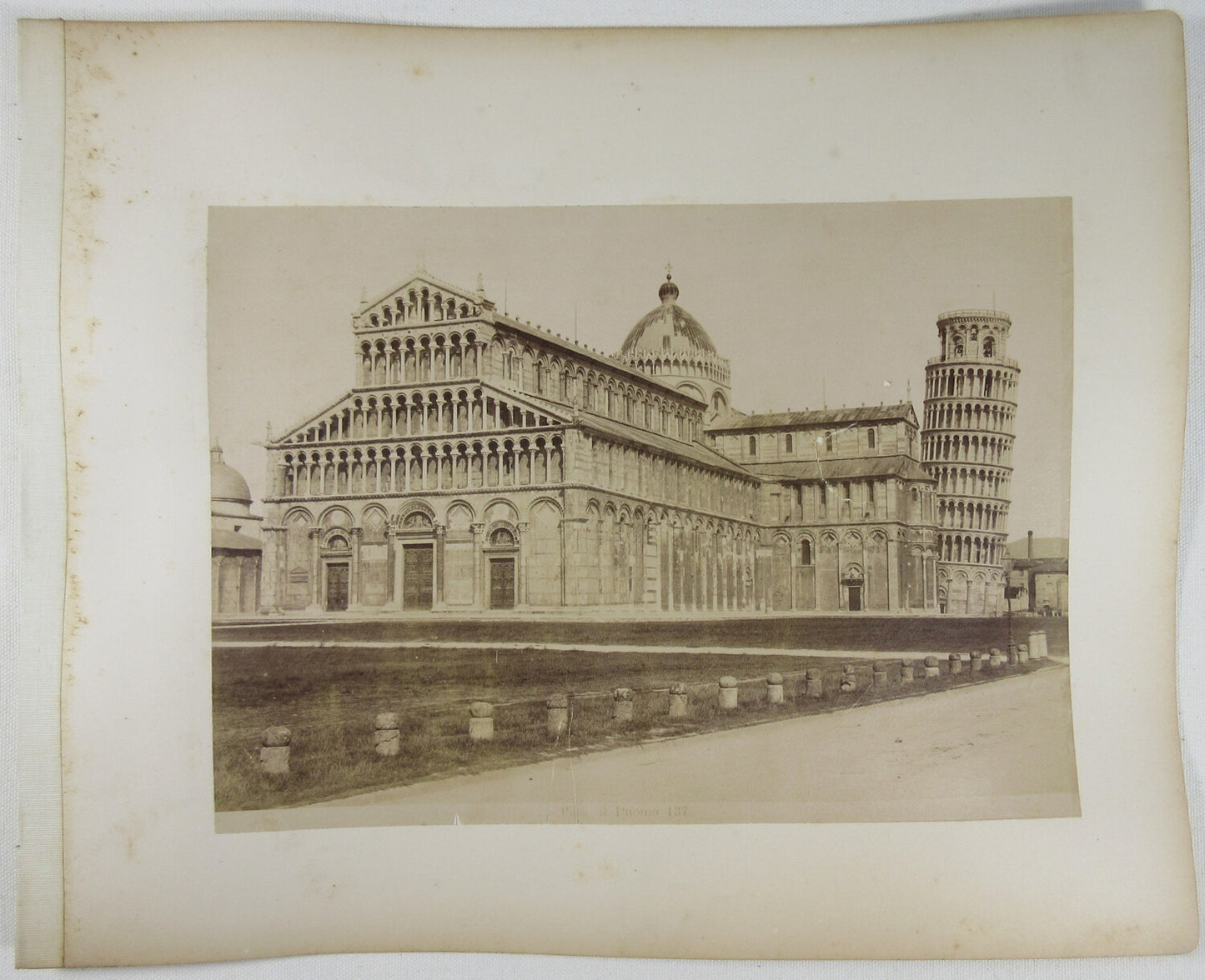 ARCHITECTURE/PISA. 8X10 ALBUMEN ON BOTH SIDES OF 11X13.5 ALBUM PAGE.